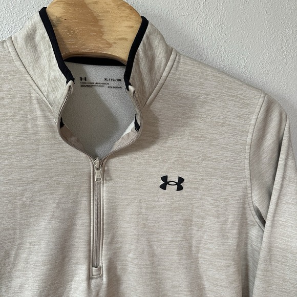 Under Armour Pullover Mens Size XL Beige Oatmeal Tech 1/2 Zip Fleece Sweatshirt - Picture 1 of 4